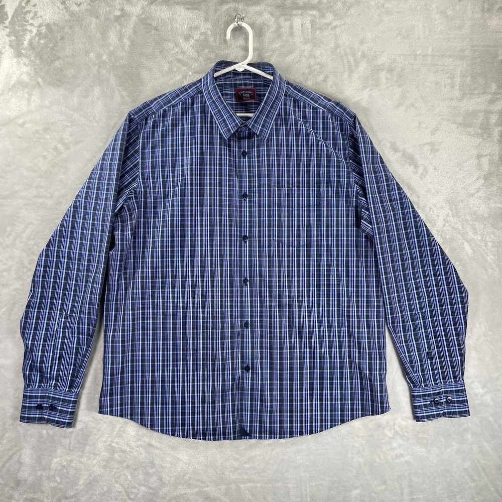 UNTUCKit Shirt men's XL Button Up Wrinkle Free Long Sleeve Blue Plaid Cotton